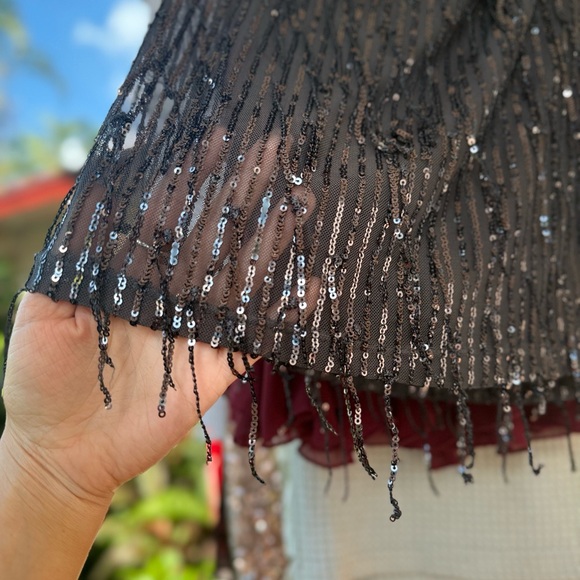 Sequin Fringe Charcoal Strapless Mini Dress (Size S) - Picture 9 of 16